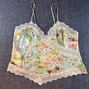 Vintage 90s Delicates Satin Camisole with Lace Trim Colorful Floral Size Large‎
